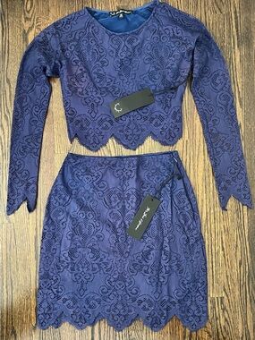 For Love & Lemons Midnight Lace Crop Top and Skirt NWT
